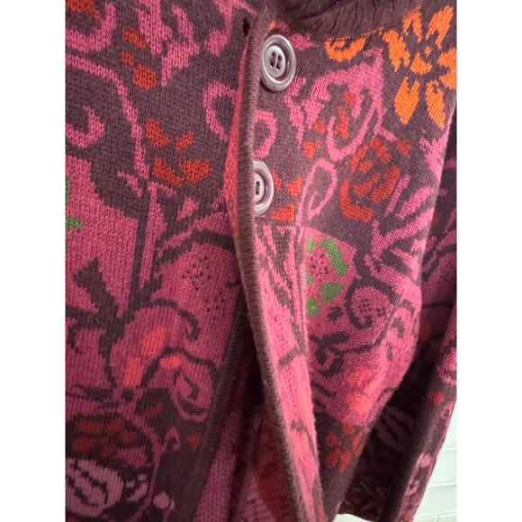 Floral Cardigan Sweater Burgundy Pink Orange 2 Button Front Size XL - Picture 4 of 5